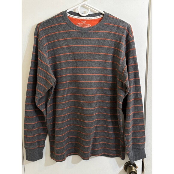 Faded Glory Other - Men's Faded Glory Striped Long Sleeve T-Shirt Medium Gray & Orange
